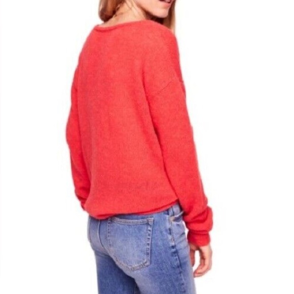 Free People Gossamer V Neck Pink Alpaca Wool Blend Oversized Sweater - Picture 3 of 10